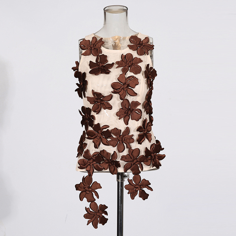 Slim flowers sleeveless pure temperament tops for women