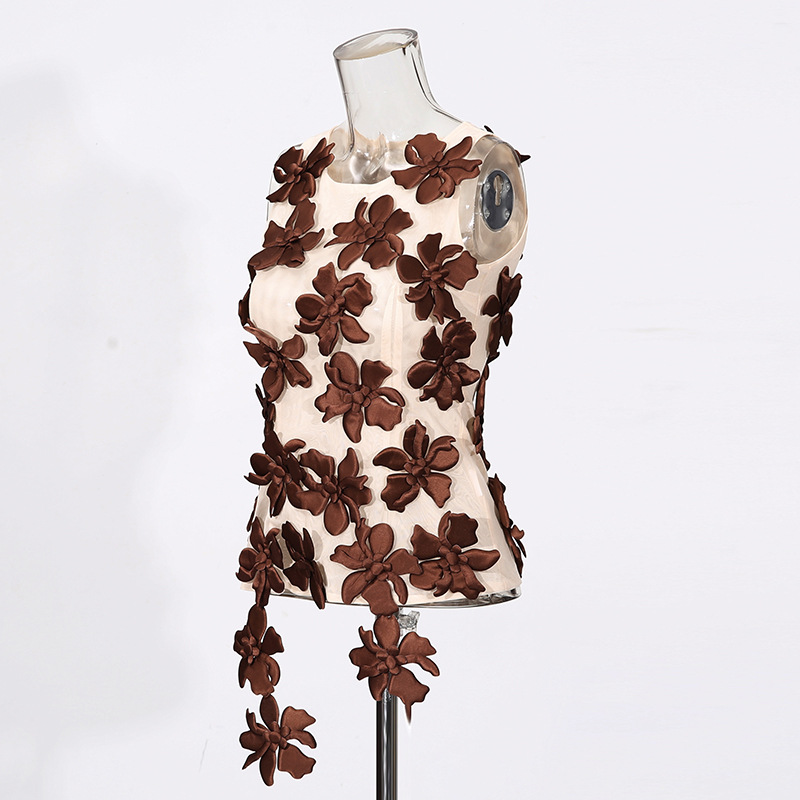 Slim flowers sleeveless pure temperament tops for women