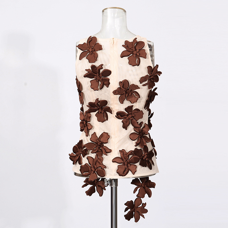 Slim flowers sleeveless pure temperament tops for women