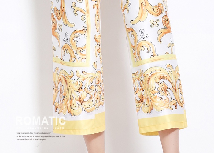 Loose printing shirt slim European style wide leg pants a set