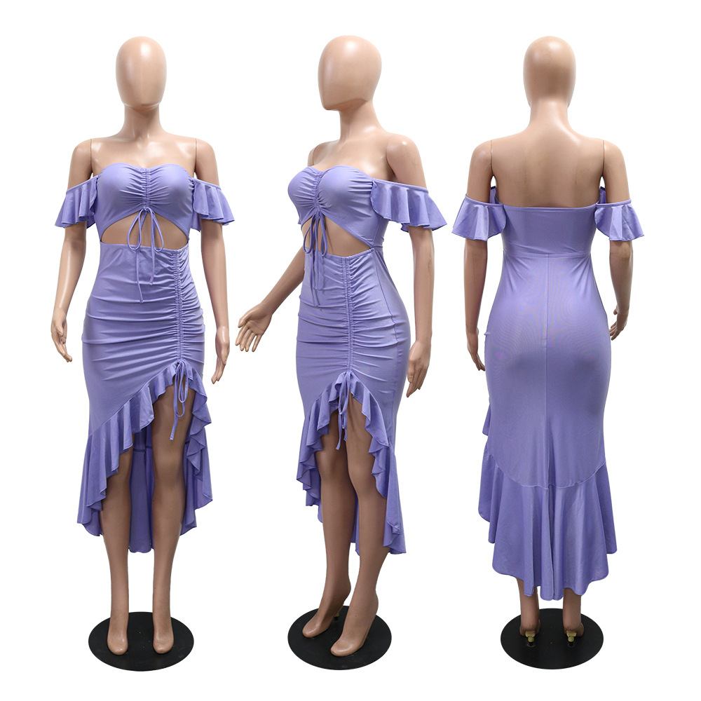 Irregular lotus leaf edges pure wrapped chest sexy dress