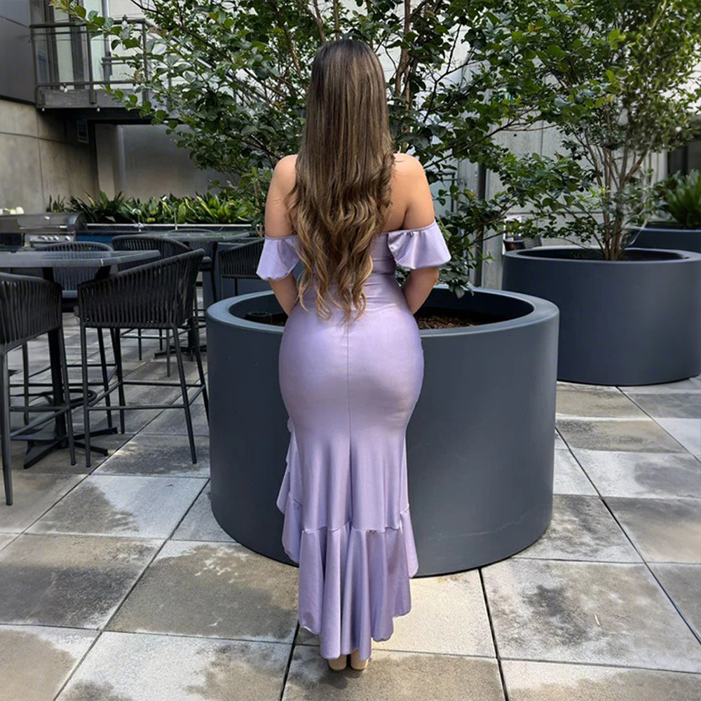 Irregular lotus leaf edges pure wrapped chest sexy dress