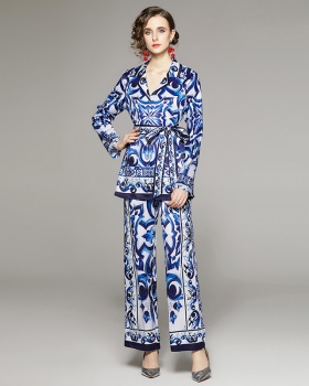 Fashion high waist business suit straight shirt 2pcs set