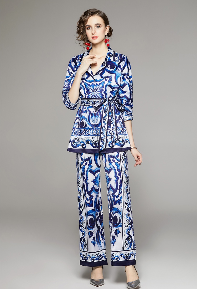 Fashion high waist business suit straight shirt 2pcs set