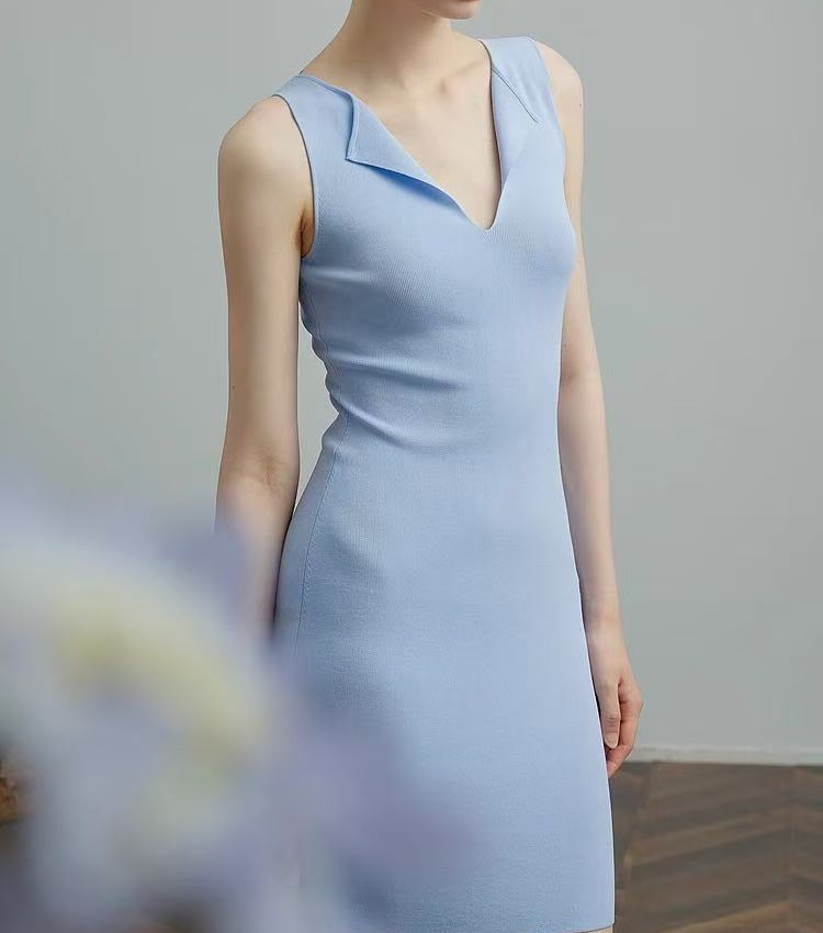 Slim V-neck France style light luxury dress for women