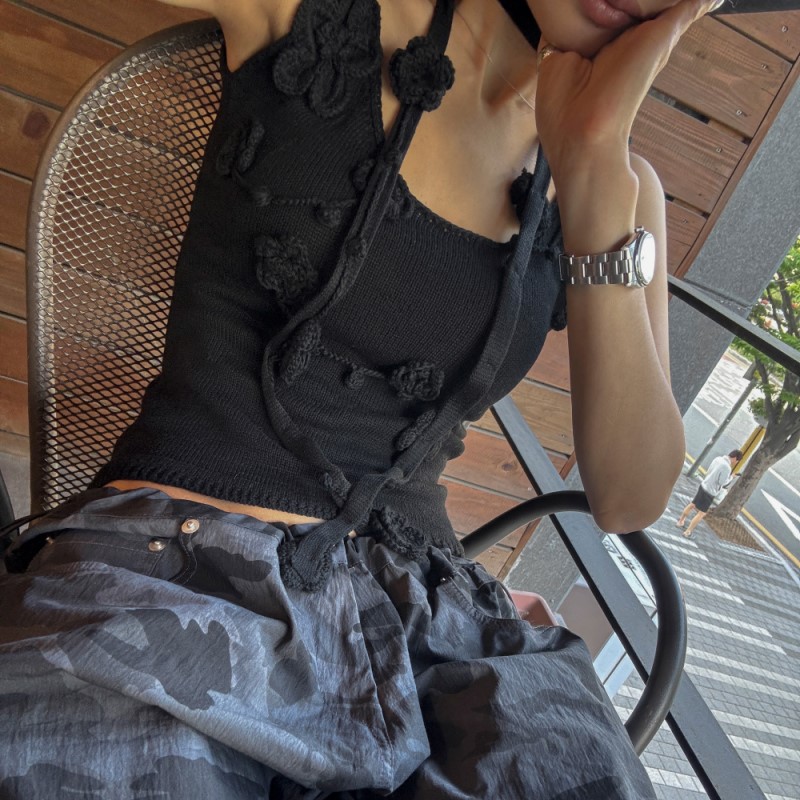 Flowers stereoscopic Korean style scarf knitted sling vest