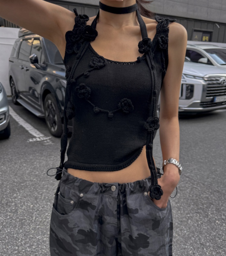 Flowers stereoscopic Korean style scarf knitted sling vest