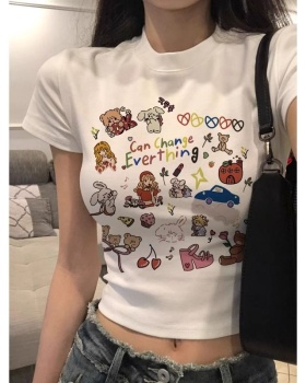 Short sleeve printing cotton spandex T-shirt for women