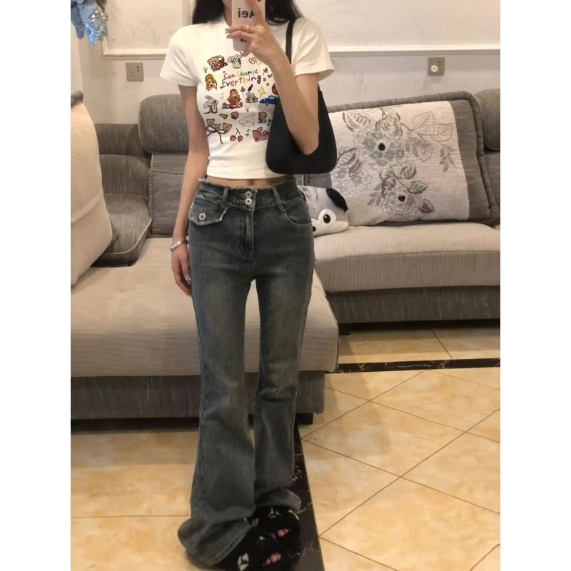 Short sleeve printing cotton spandex T-shirt for women