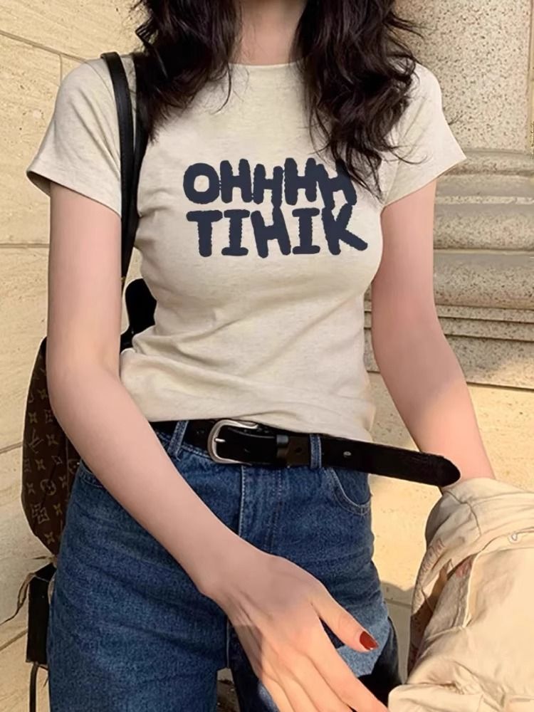 Printing cotton short sleeve T-shirt for women