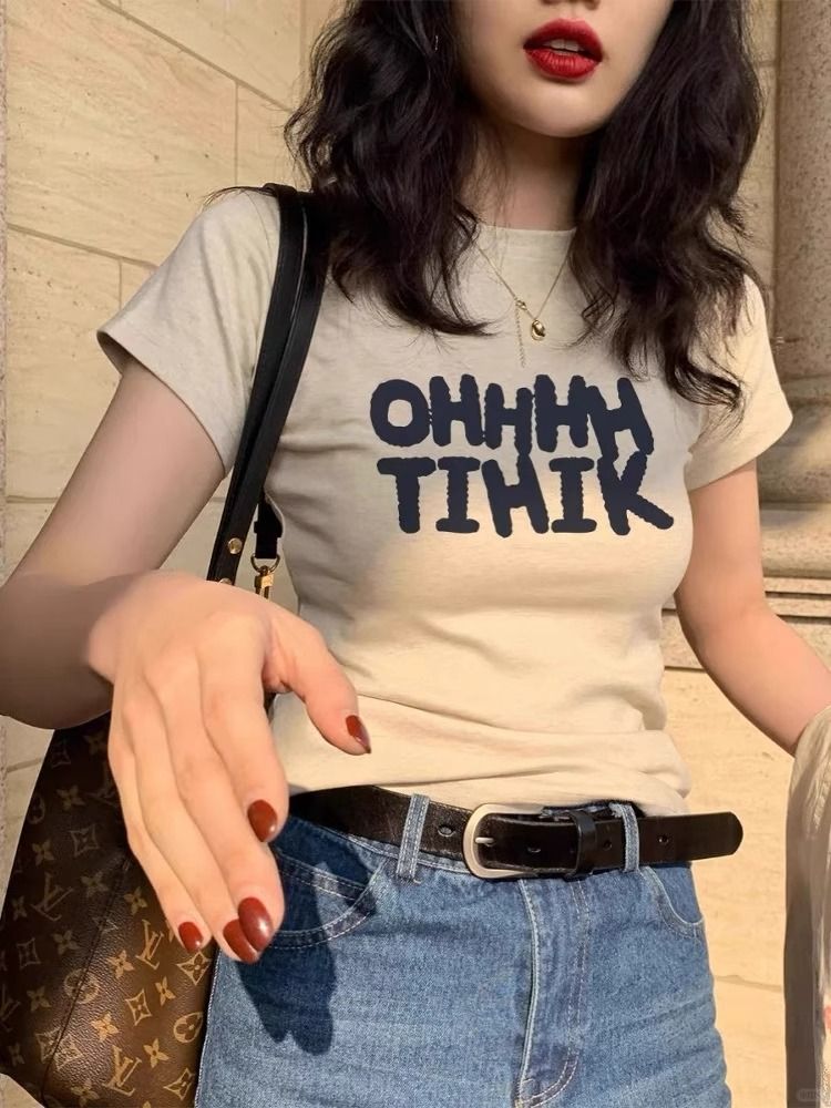 Printing cotton short sleeve T-shirt for women