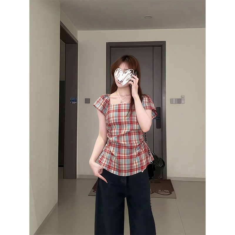 Slim spicegirl tops square collar France style shirt for women