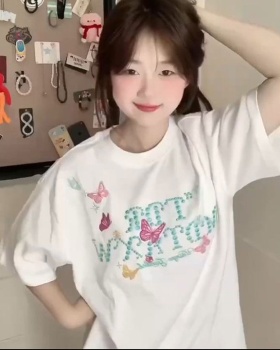 Pure cotton letters short sleeve butterfly T-shirt