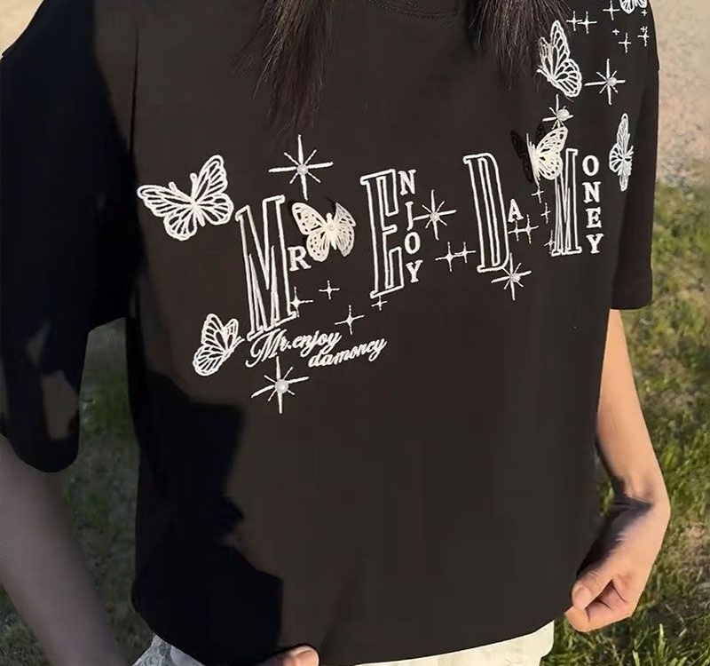 Short sleeve stereoscopic butterfly pure cotton T-shirt