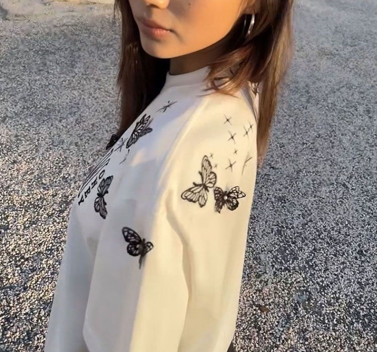 Short sleeve stereoscopic butterfly pure cotton T-shirt