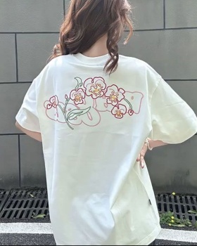 Short sleeve embroidered pure cotton T-shirt