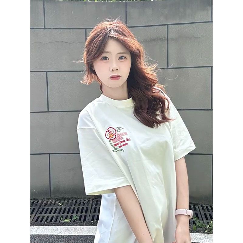 Short sleeve embroidered pure cotton T-shirt