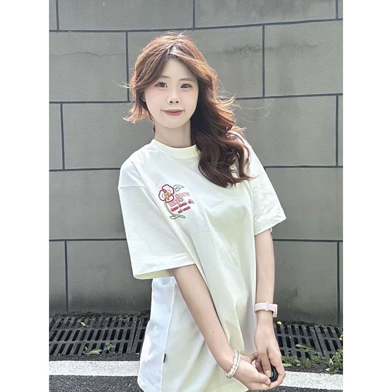Short sleeve embroidered pure cotton T-shirt
