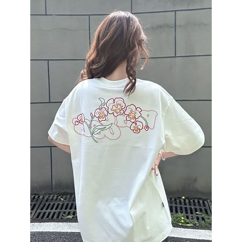 Short sleeve embroidered pure cotton T-shirt