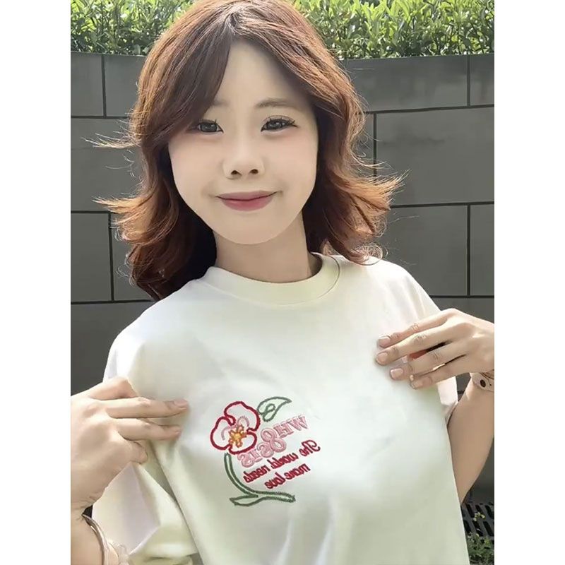 Short sleeve embroidered pure cotton T-shirt