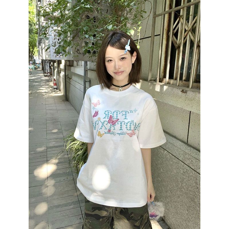 Couples butterfly T-shirt short sleeve tops for women