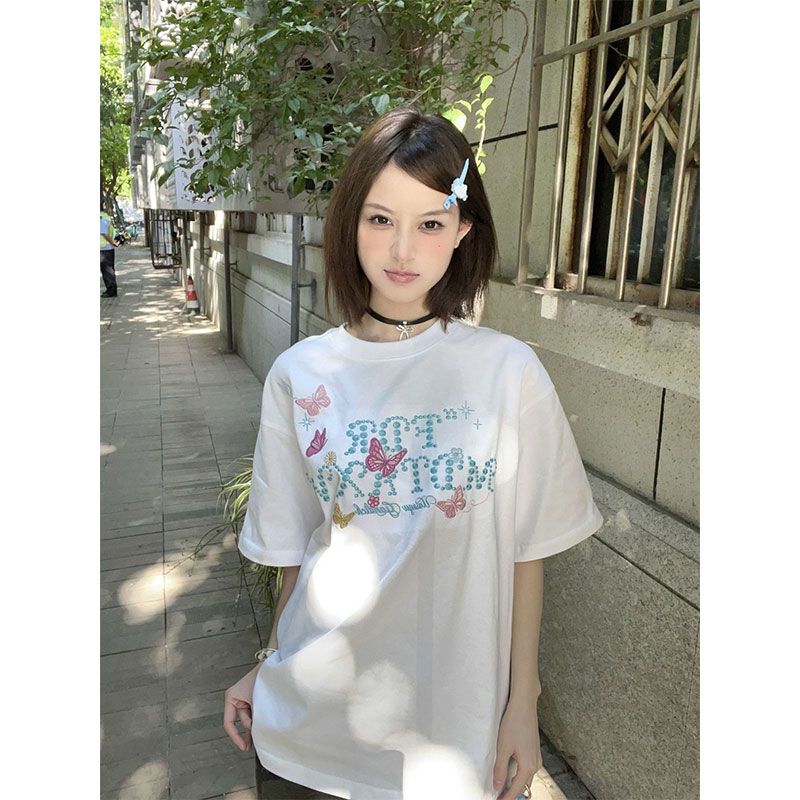 Couples butterfly T-shirt short sleeve tops for women