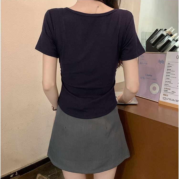 Lace short sleeve T-shirt slim short tops for women