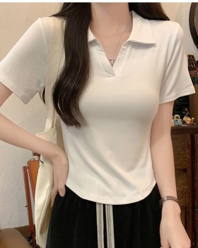 Cotton short tops screw thread short sleeve T-shirt for women