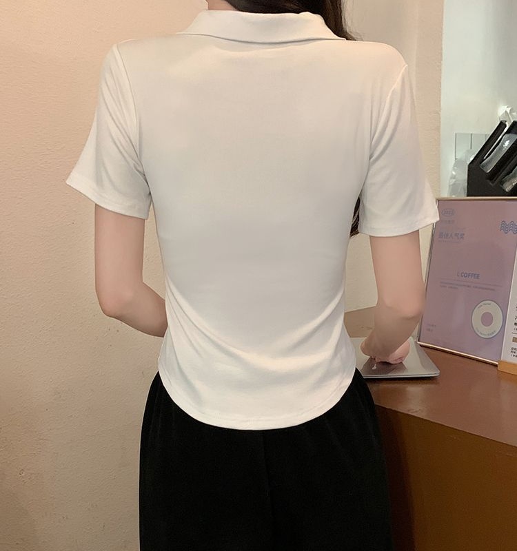 Cotton short tops screw thread short sleeve T-shirt for women