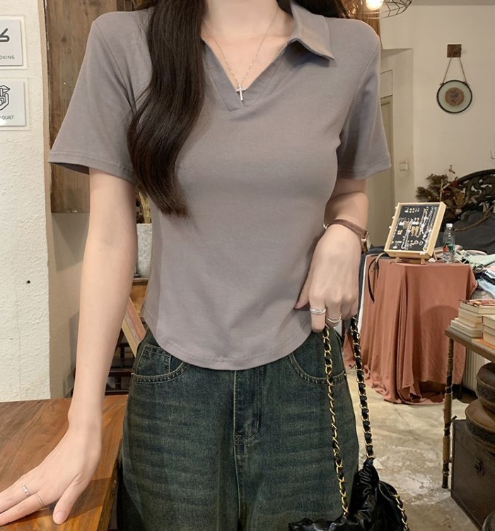 Cotton short tops screw thread short sleeve T-shirt for women
