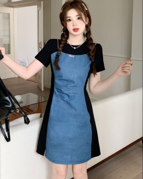 Cover belly large yard denim slim retro summer dress