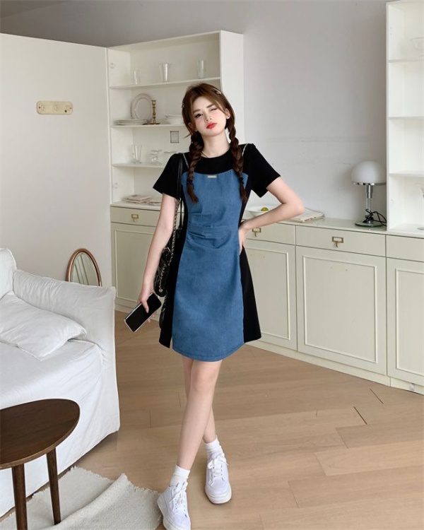 Cover belly large yard denim slim retro summer dress