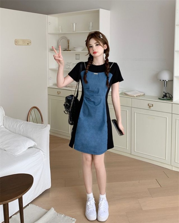 Cover belly large yard denim slim retro summer dress