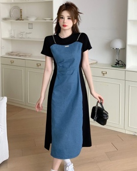Denim large yard summer slim retro Cover belly dress