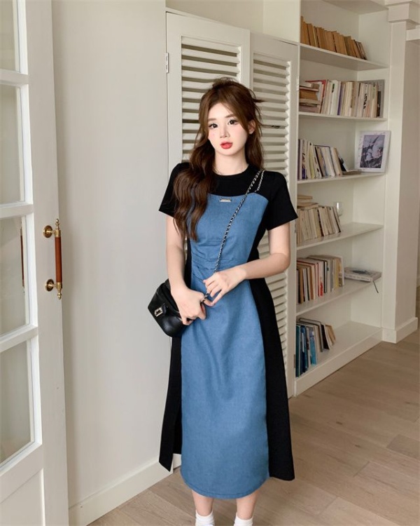 Denim large yard summer slim retro Cover belly dress