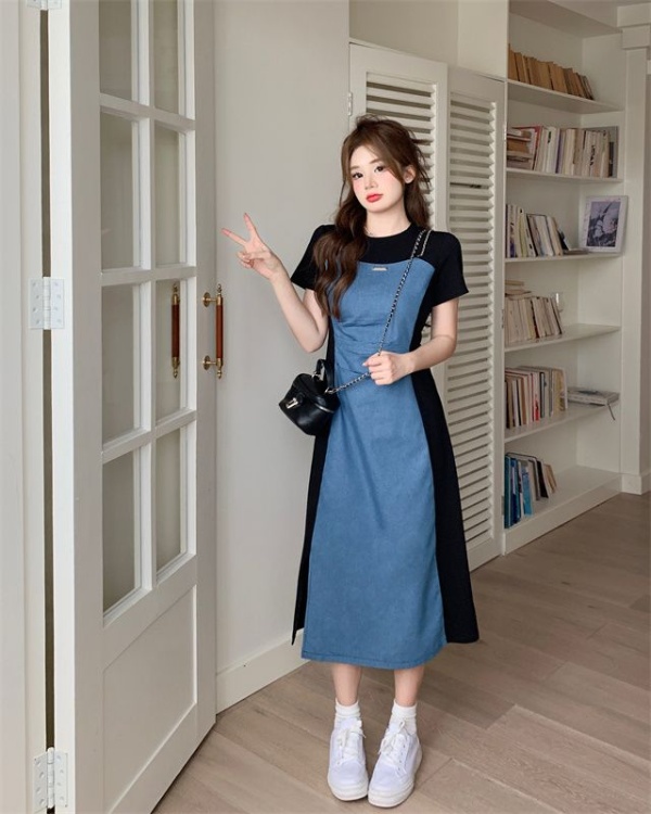 Denim large yard summer slim retro Cover belly dress
