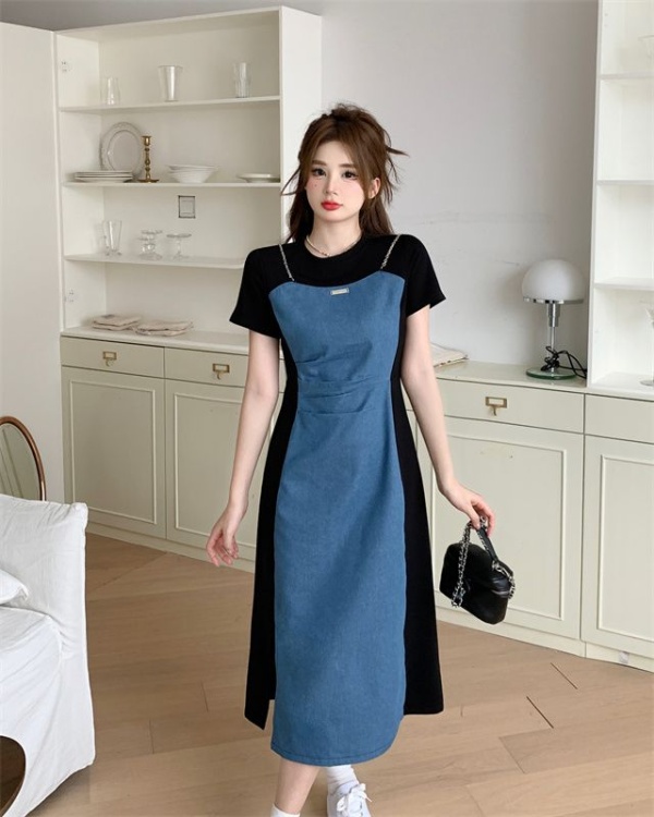 Denim large yard summer slim retro Cover belly dress