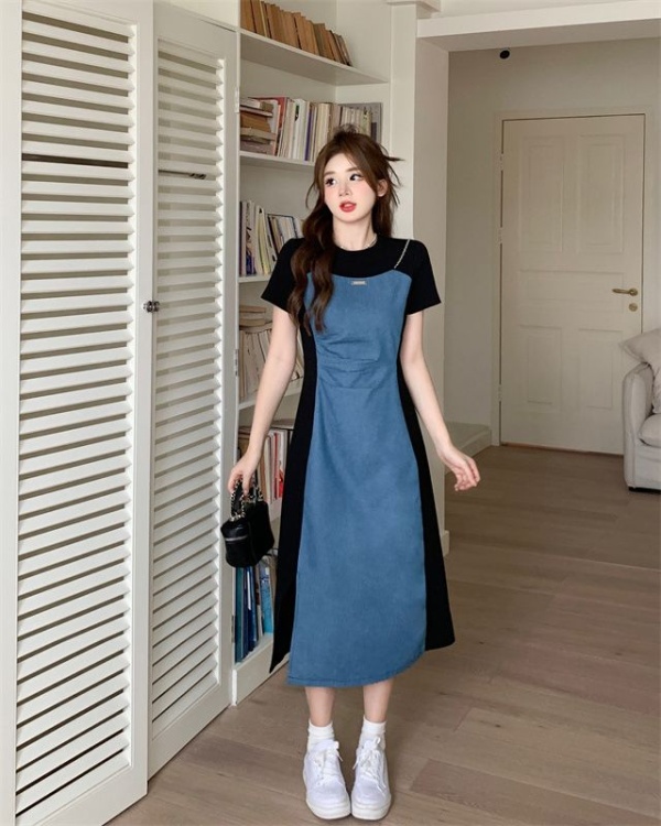 Denim large yard summer slim retro Cover belly dress