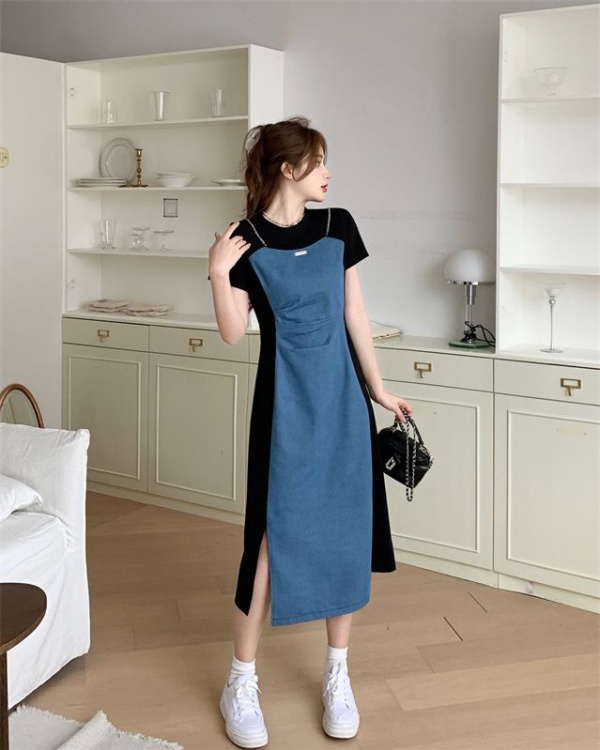 Denim large yard summer slim retro Cover belly dress