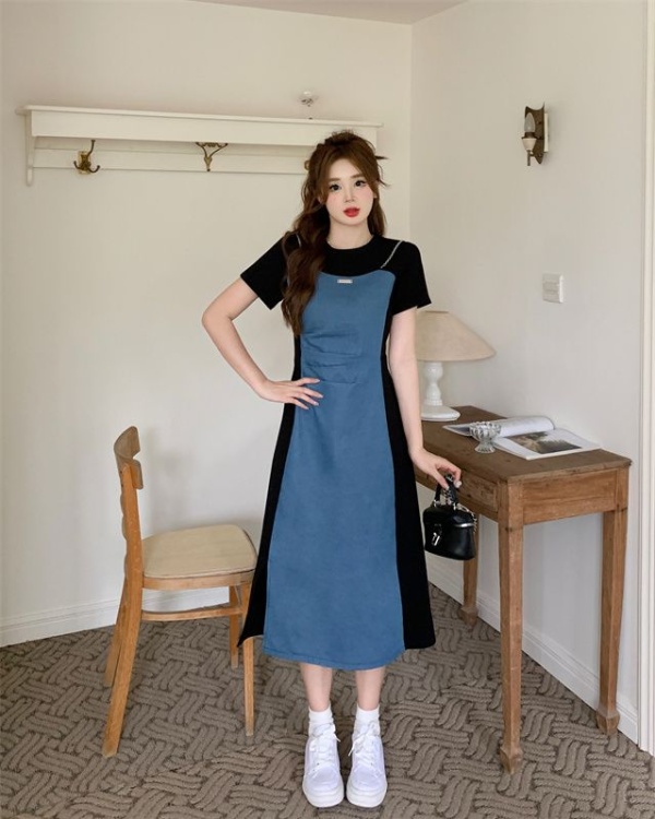 Denim large yard summer slim retro Cover belly dress