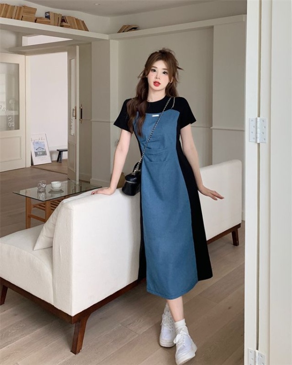 Denim large yard summer slim retro Cover belly dress