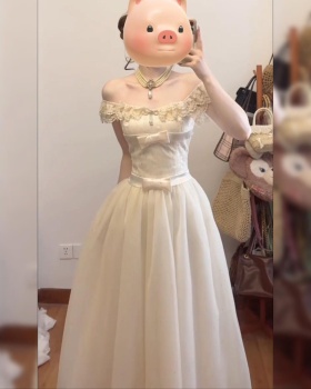 Gauze France style dress pinched waist lady dress