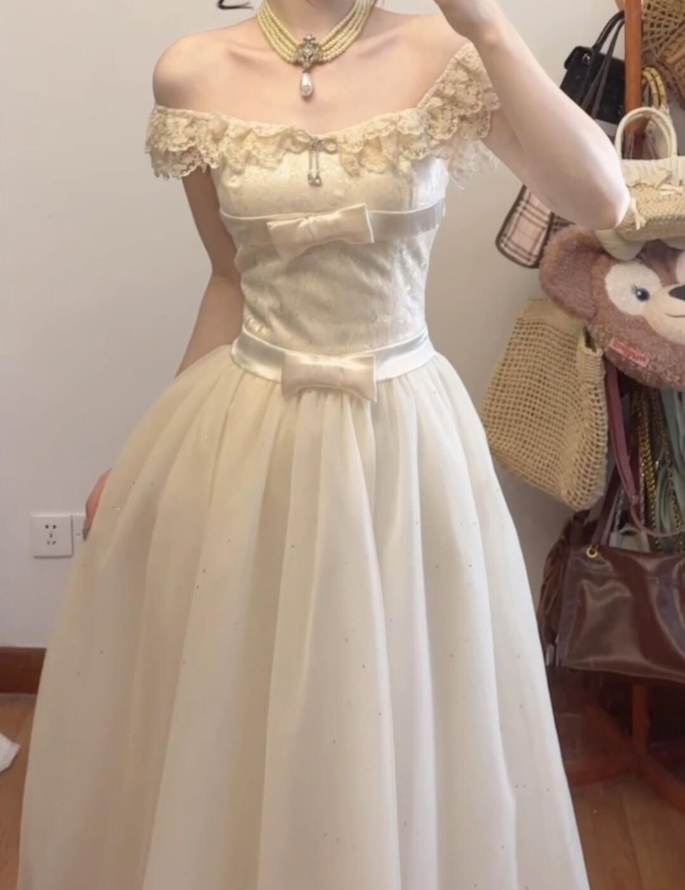 Gauze France style dress pinched waist lady dress