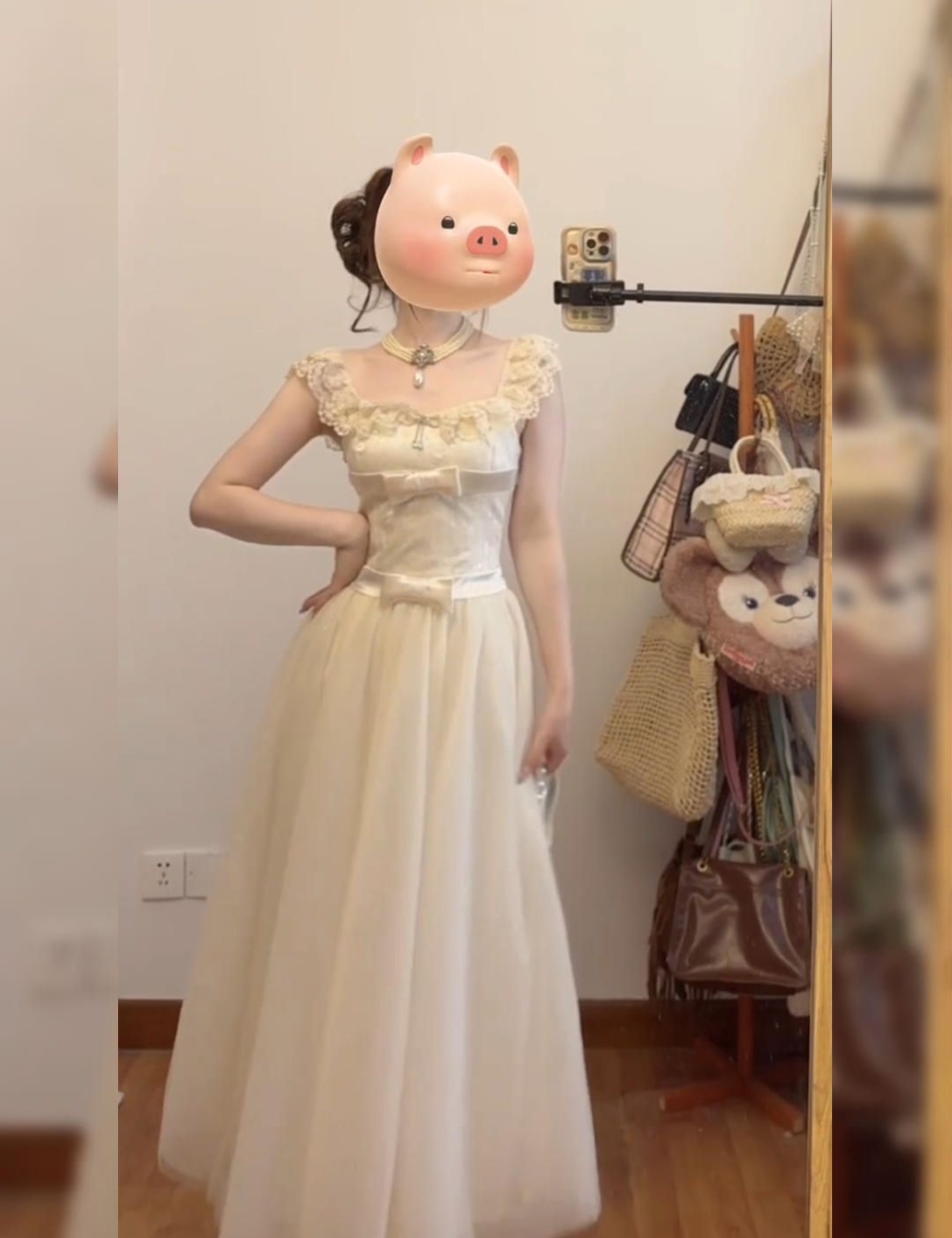 Gauze France style dress pinched waist lady dress