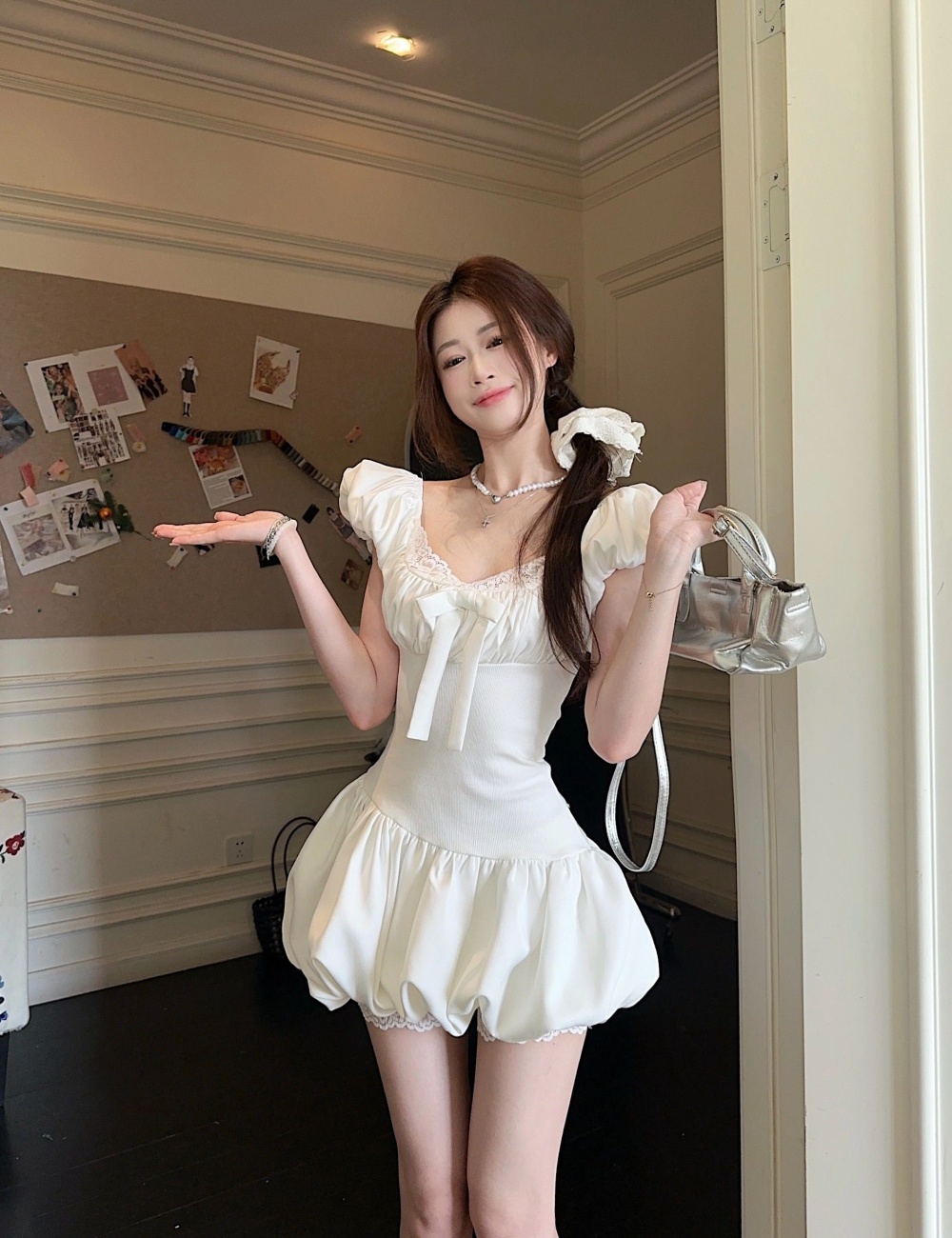 Thick and disorderly T-back bow dress for women