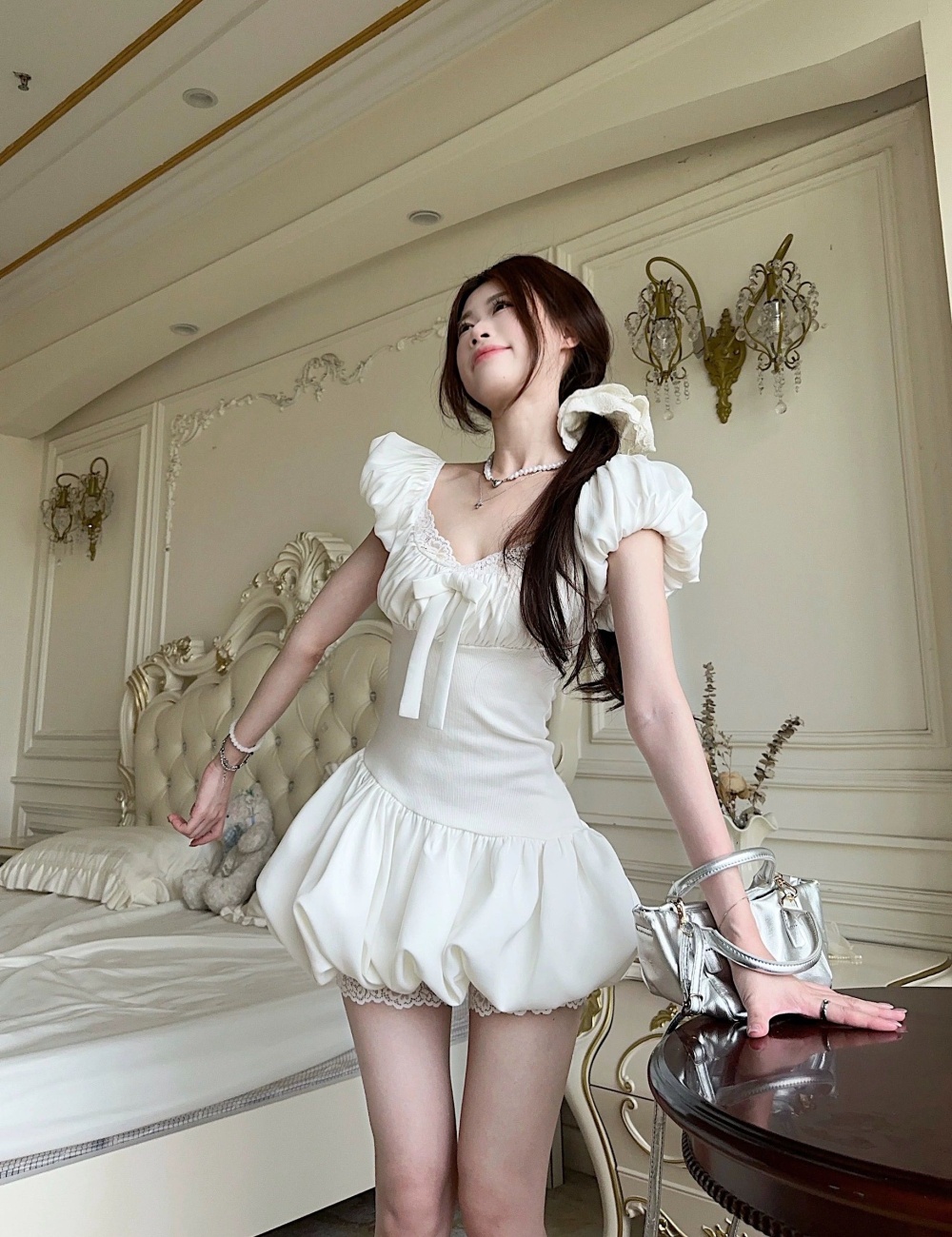 Thick and disorderly T-back bow dress for women