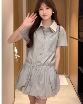 College style A-line dress pinched waist shirt for women