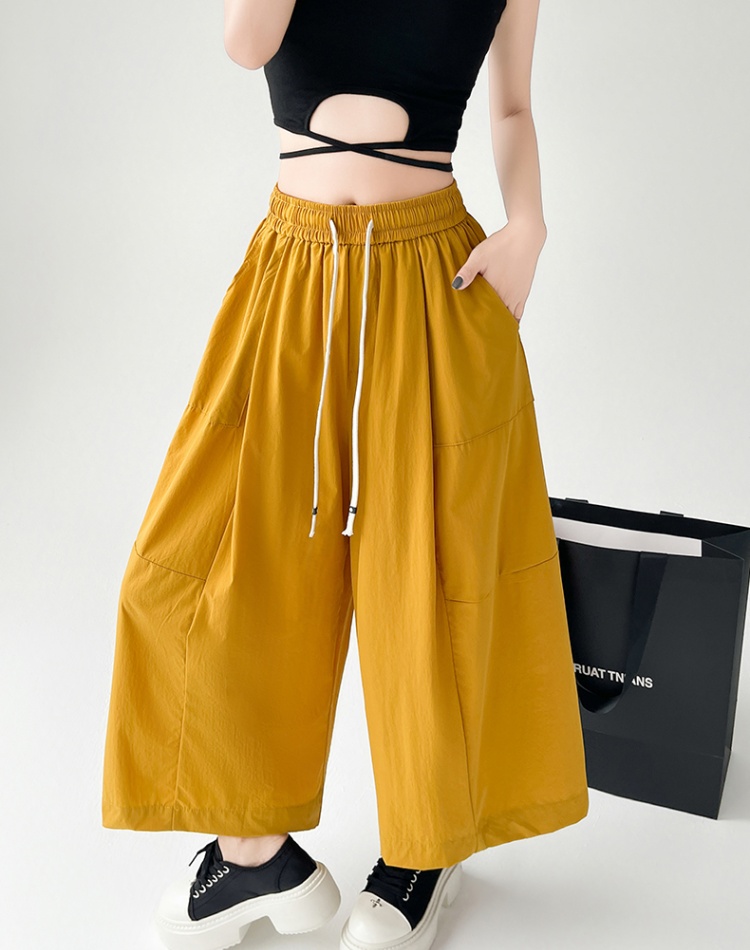 Thin high waist culottes elasticity wide leg pants