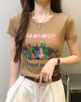 Printing letters T-shirt niche retro tops for women