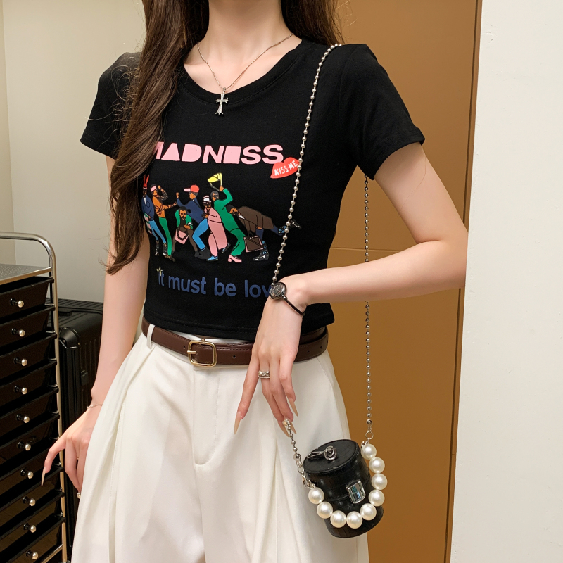 Printing letters T-shirt niche retro tops for women